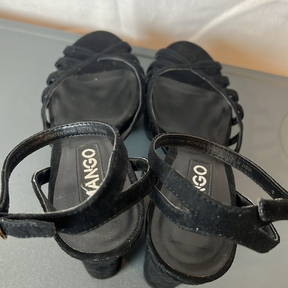 Mango Black Strappy Platform Heels Size 39 (US 8.5) Ankle Cuff Peep Toe - Picture 11 of 14